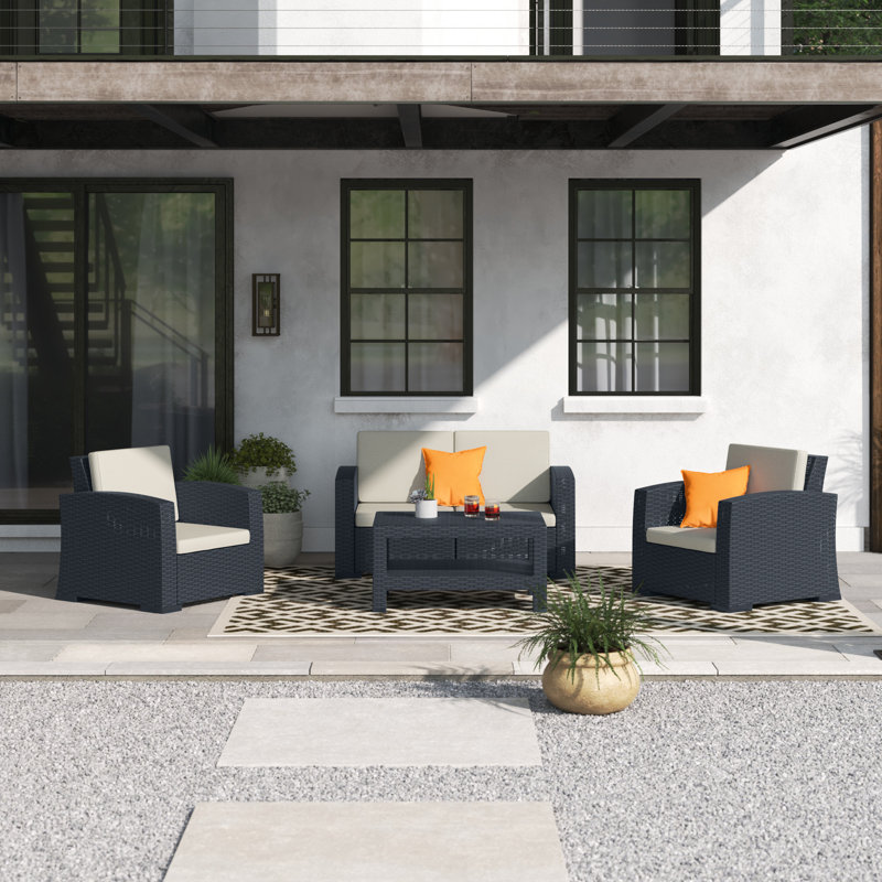 Mcchesney 4 - Person Patio Conversation Set with Cushions, Dark Gray