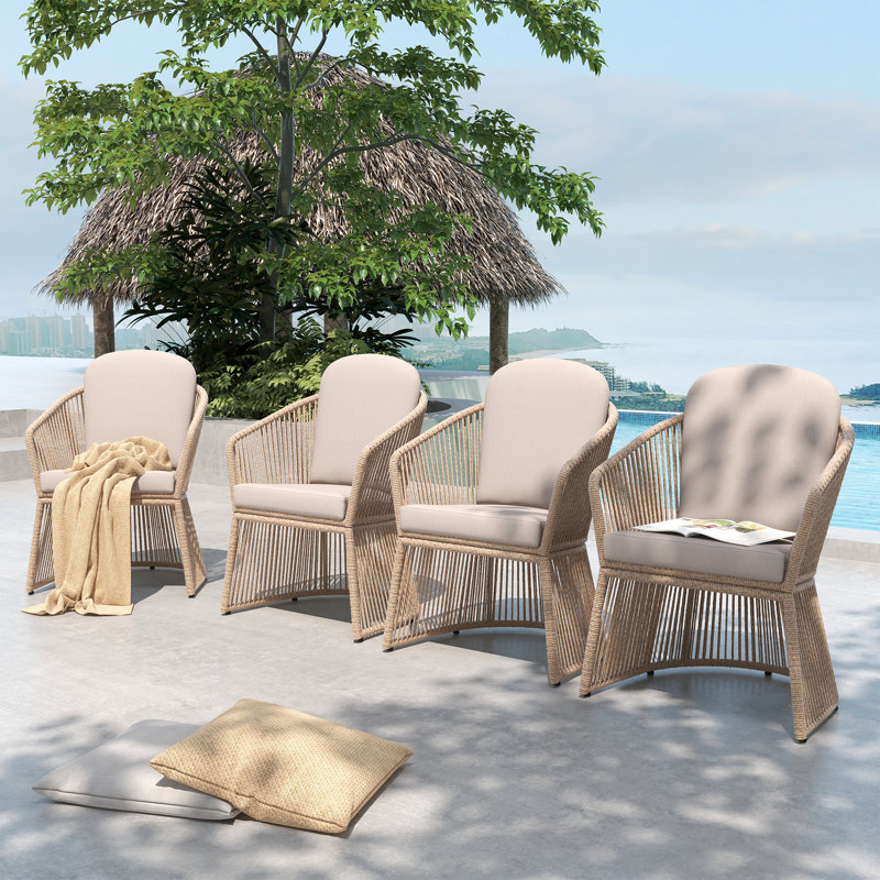 Outdoor Dining Armchair With Cushion, Beige