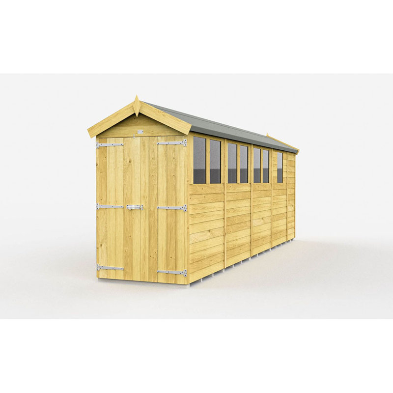 4ft x 17ft Apex Shed - Double Door with Windows