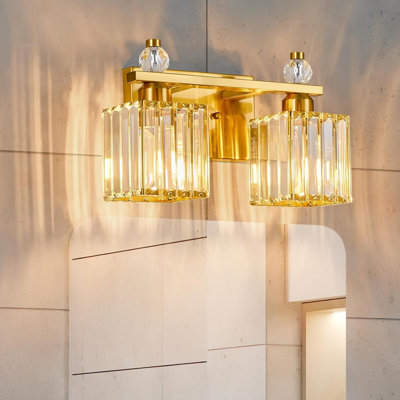 Luminaire de meuble-lavabo moderne avec abat-jour en cristal, luminaire à 2 lumières, compatible avec une ampoule E26, installation facile, finition résistante à l'humidité