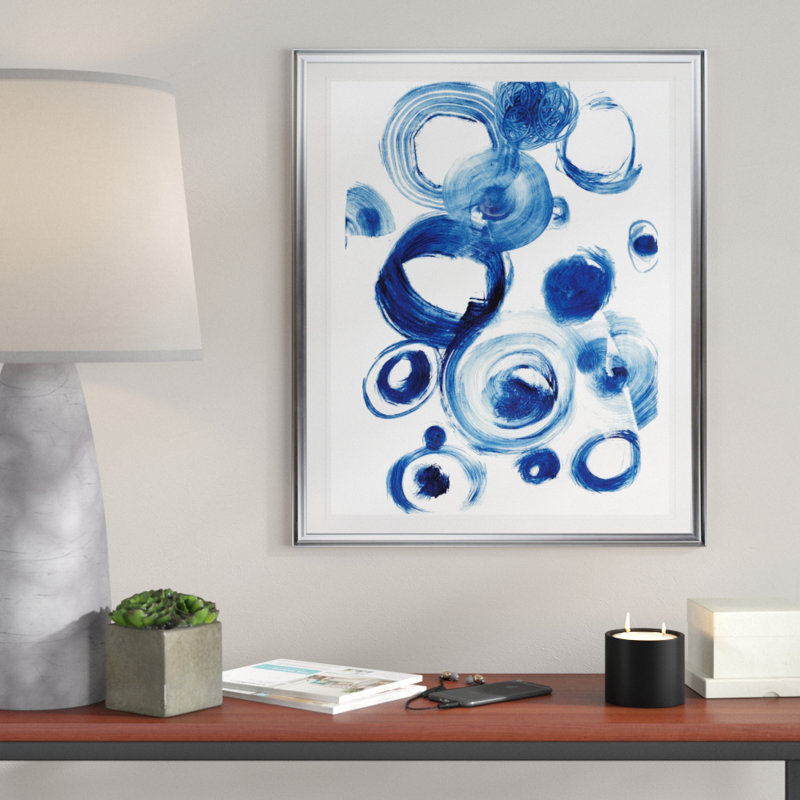 « blue circle study iv »-reproduction d’art sur toile, H 24 po x l 20 po x P 1,5 po, Cadre argenté