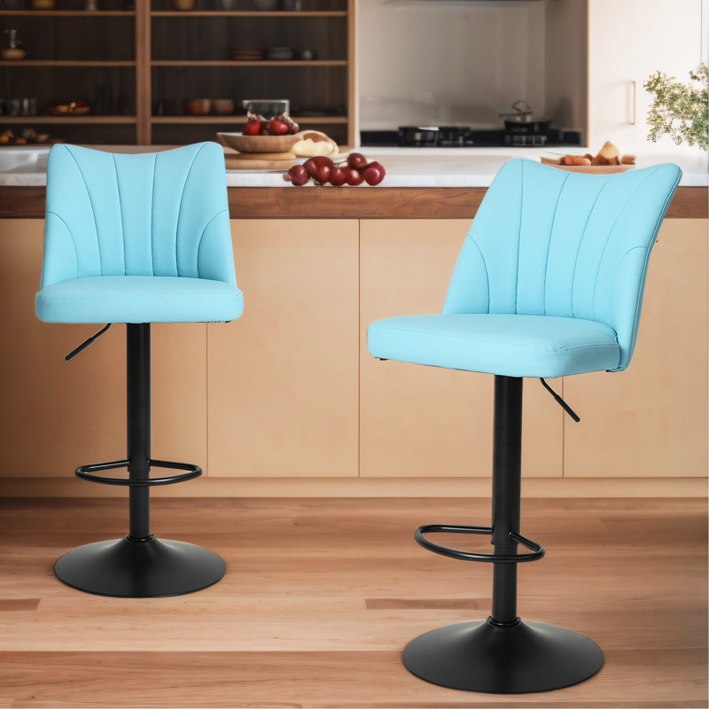 Stylish Set Of 2 Swivel Bar Stools For Seating Experience, Blue