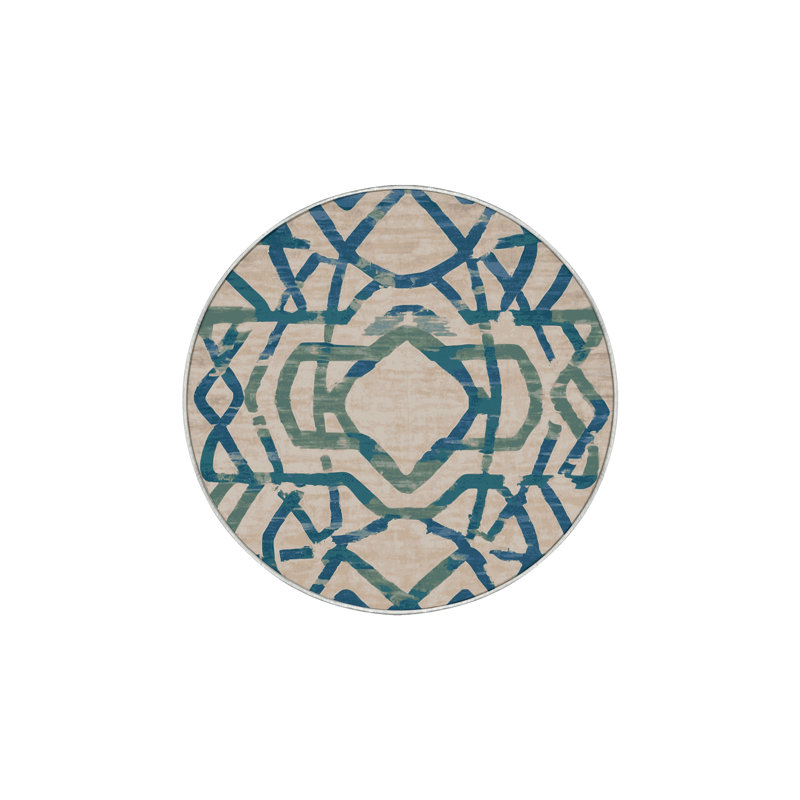 Tapis beige soyeux et moelleux, Rond 6 pi