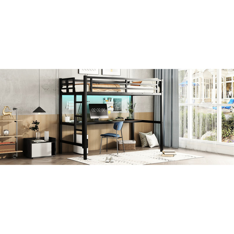 Lit mezzanine simple en métal avec charge et bureau pratique pour la chambre à coucher, Très grand simple