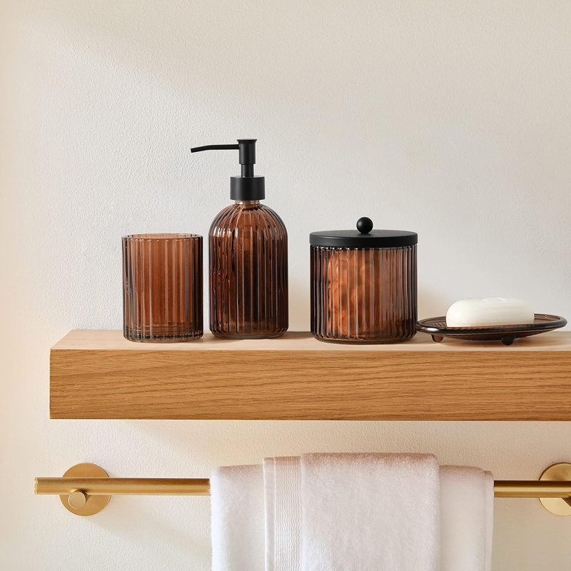 Ensemble d'accessoires de salle de bain en verre épais 4 pièces avec motif pressé décoratif