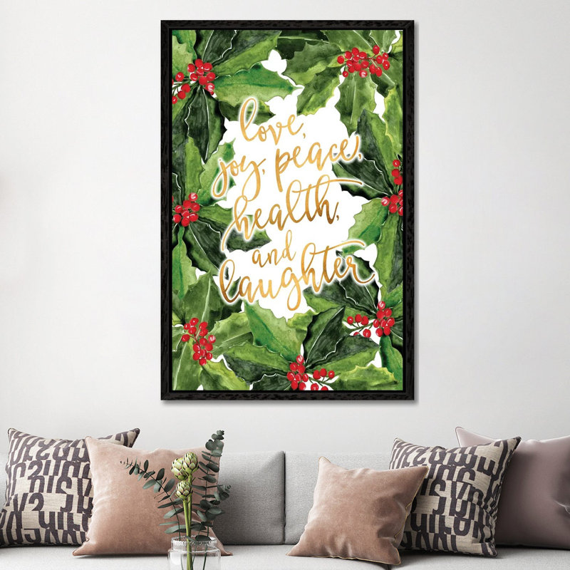 Best Wishes With Holly Boughs 1 Piece Wall Art on Canvas, 152.5 cm H x 101.5 cm W, Black Framed