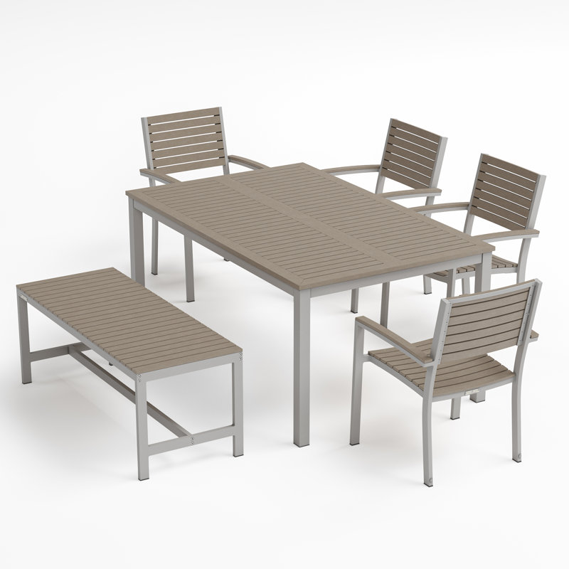 Travira 6 - Person Patio Dining Set with Rectangular Table, Flint, Tekwood Vintage