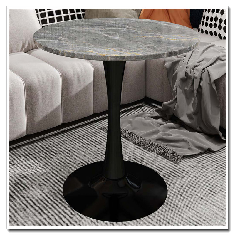 Wood Round Dining Table With Pedestal Base,Coffee Table, Marble, Black