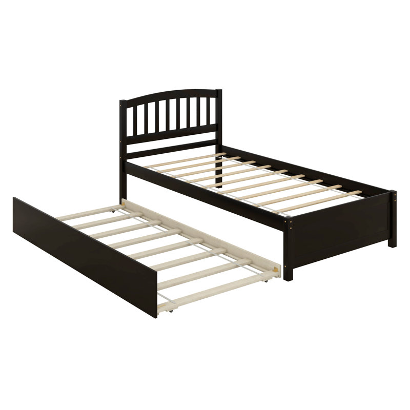 Lit simple avec lit gigogne en bois, Espresso