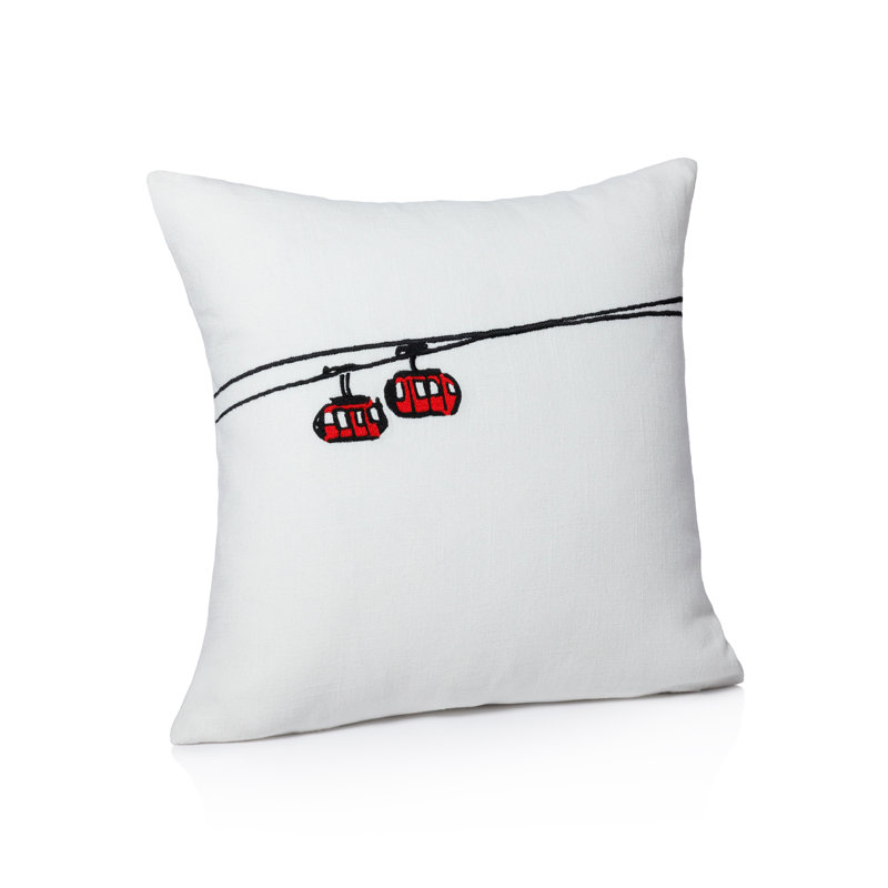 Coussin en coton brodé Ski Mountain, Gondole
