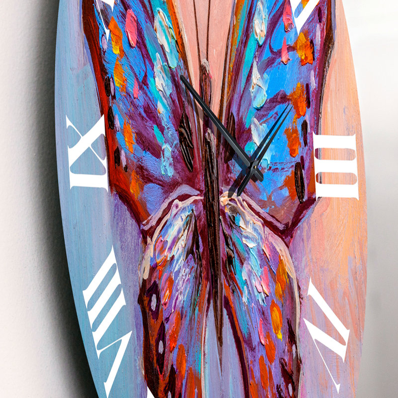 Vintage Blue Butterfly II - horloge murale moderne, Moyen