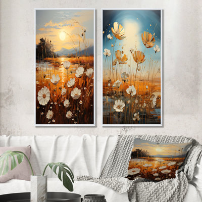 Serene Sunner Flowers Field - Wildflowers Wall Decor Set Of 2