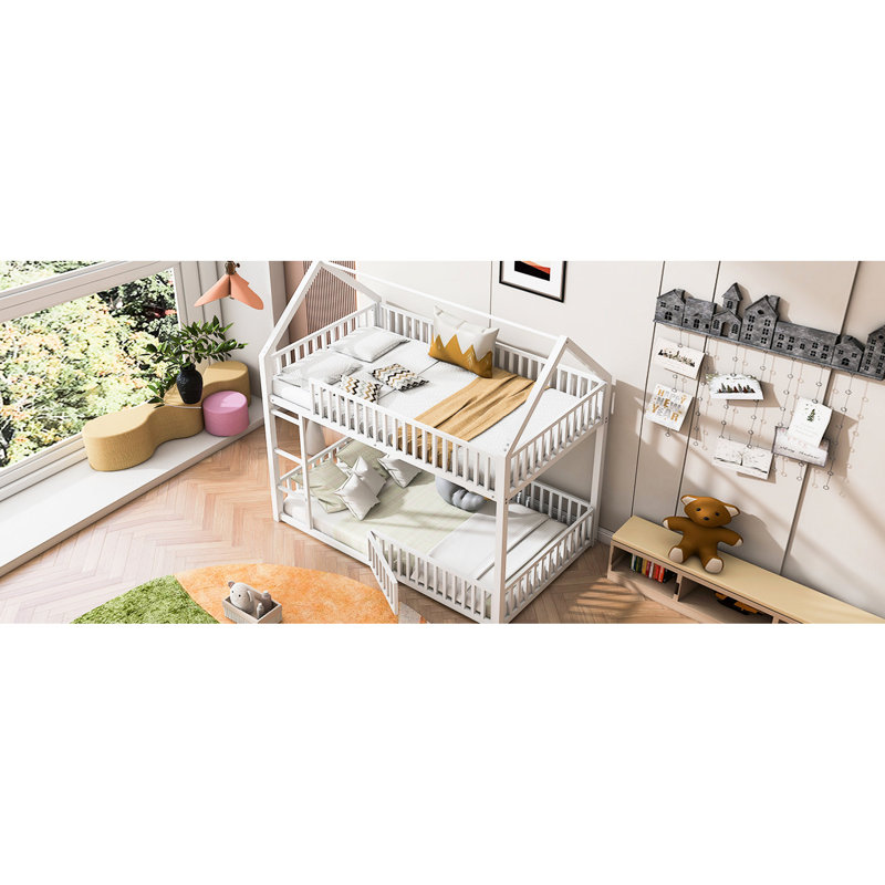Lit superposé en métal blanc avec cadre de maison - Simple pour une expérience de sommeil confortable, atmosphère ludique en forme de maison