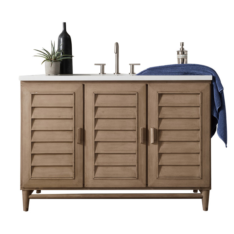 Portland 48'' W Single Vanity, Carrara White, Whitewashed Walnut, Widespread