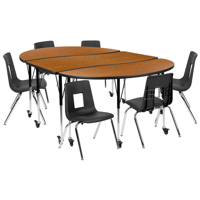 Ensemble de table d'activité pliable flexible en stratifié de 76 po Goddard Mobile, Chêne, L 86 po x l 60 po