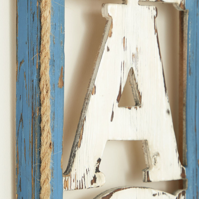 Belmont Wooden Beach Sign Wall Decor with Rope Hanger