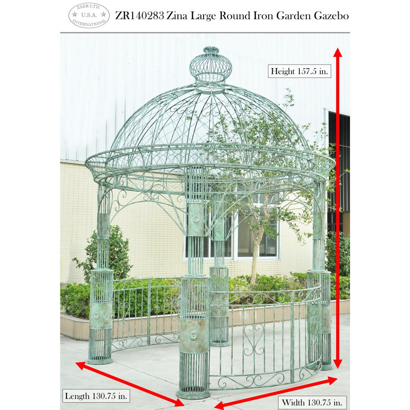 Pavillon de jardin permanent en métal L 11 pi. X P 11 pi. D Pavillon de jardin en fer, Blanc