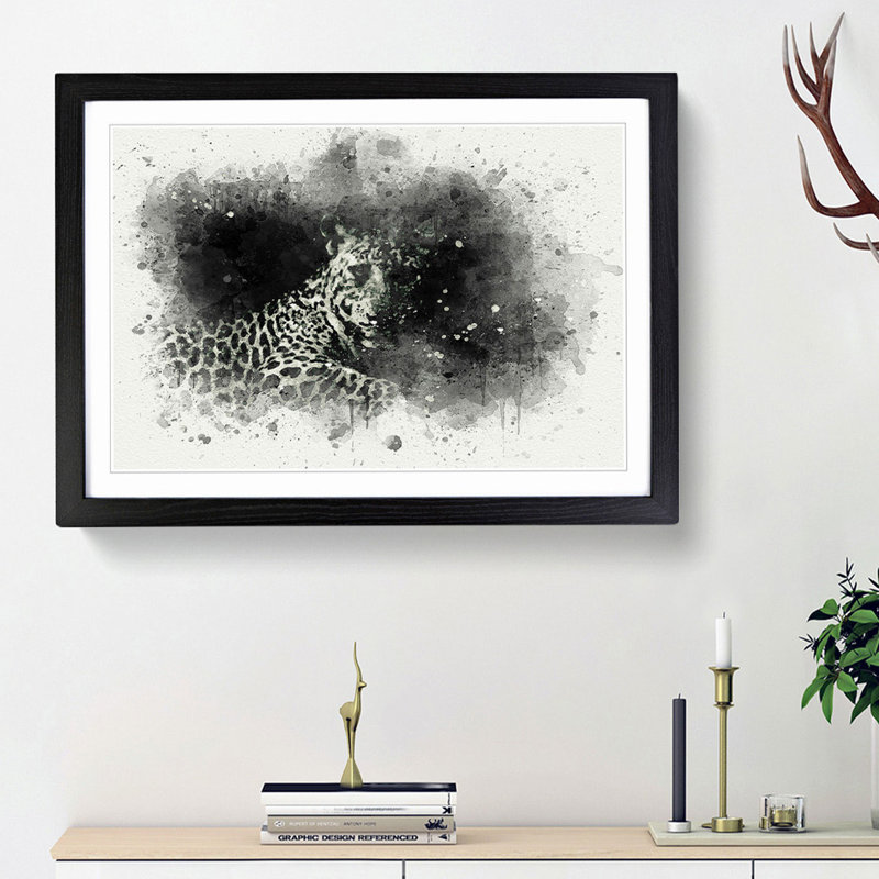 A Leopard in Abstract - Picture Frame Graphic Art Print, 27cm H x 36cm W x 2cm D, Black Framed