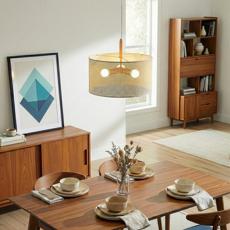 LAMPE PENDENTIF EN CHÊNE ET DORÉ Feuerstein