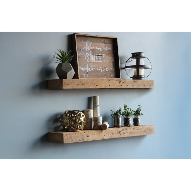 Tablette flottante en bois massif 2 pièces Mcfall, Naturel, H 3 po x l 40 po x P 7 po