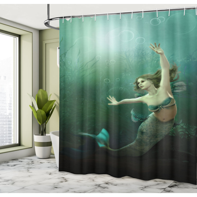 Ensemble de rideau de douche et crochets Mermaid, H 70 po x l 69 po