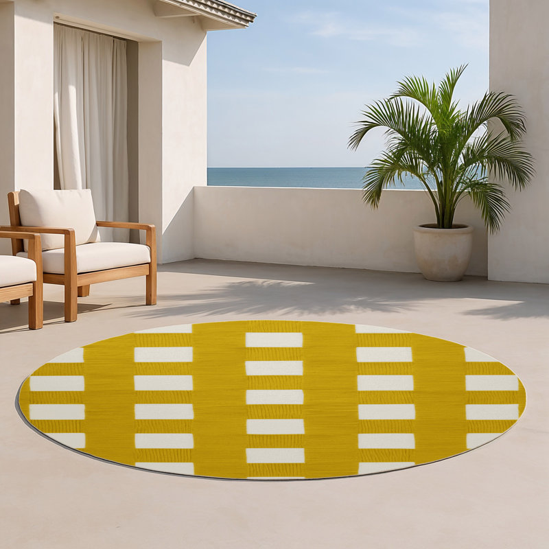Tapis d'intérieur et d'extérieur à carreaux brun, Rond 5 pi