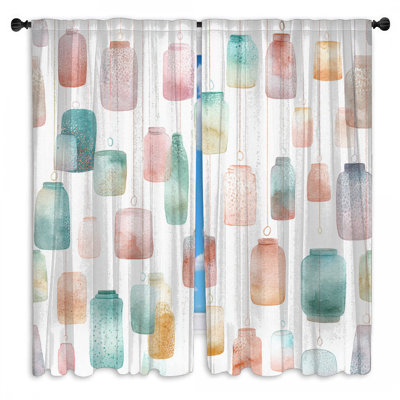 Watercolor Hanging Lanterns Window Curtains Lanterns Sheer & Room Darkening - 2 Panels