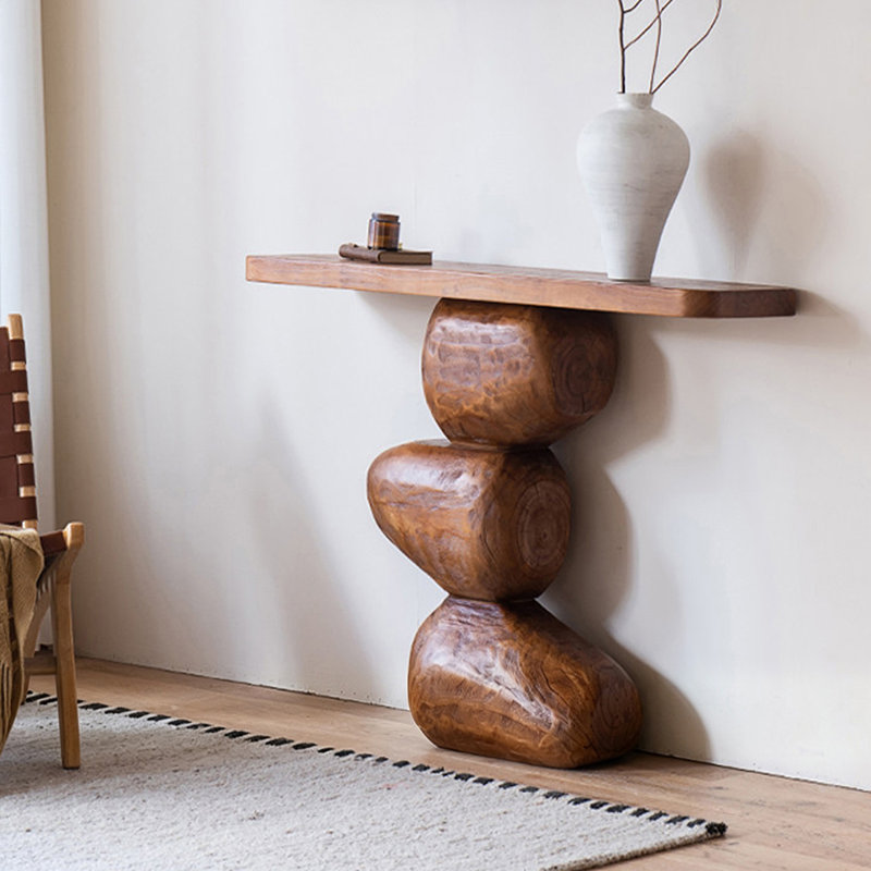 Console Mid-Century moderne en bois de noyer massif, 31.5, Noyer