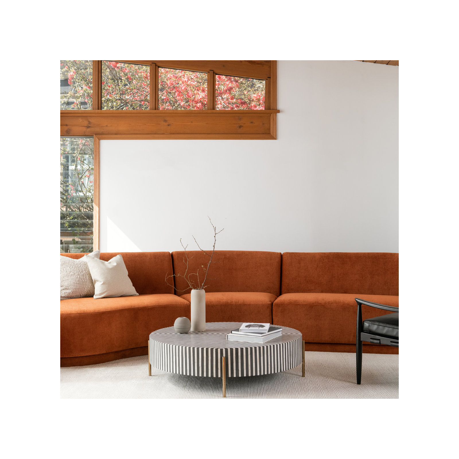 Bron Round Bone Inlay Coffee Table, 12" H x 42" L x 42" W