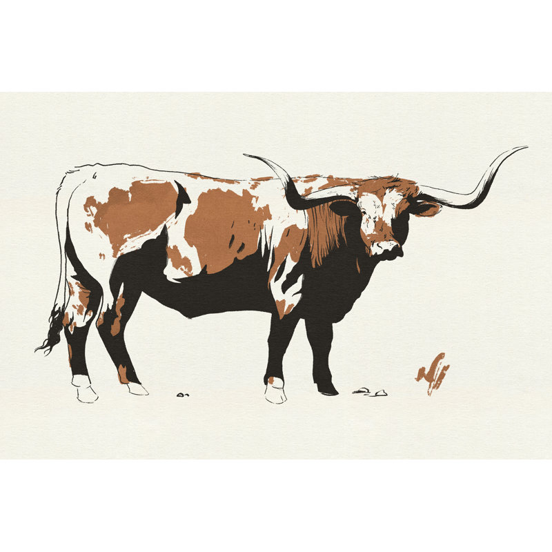 Terre Cotta Steer I par Jacob Green - peinture sur toile tendue, H 24 po x l 36 po