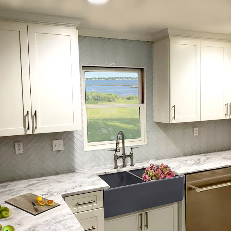 Cape 33.25'' L Double Basin Kitchen Sink, Bluff Gray