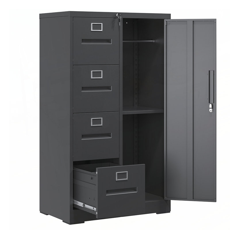 Durable Metal Storage Filing Cabinet with Lock, 4 Drawers and 1 Door for Organized Office and Home Use, Black