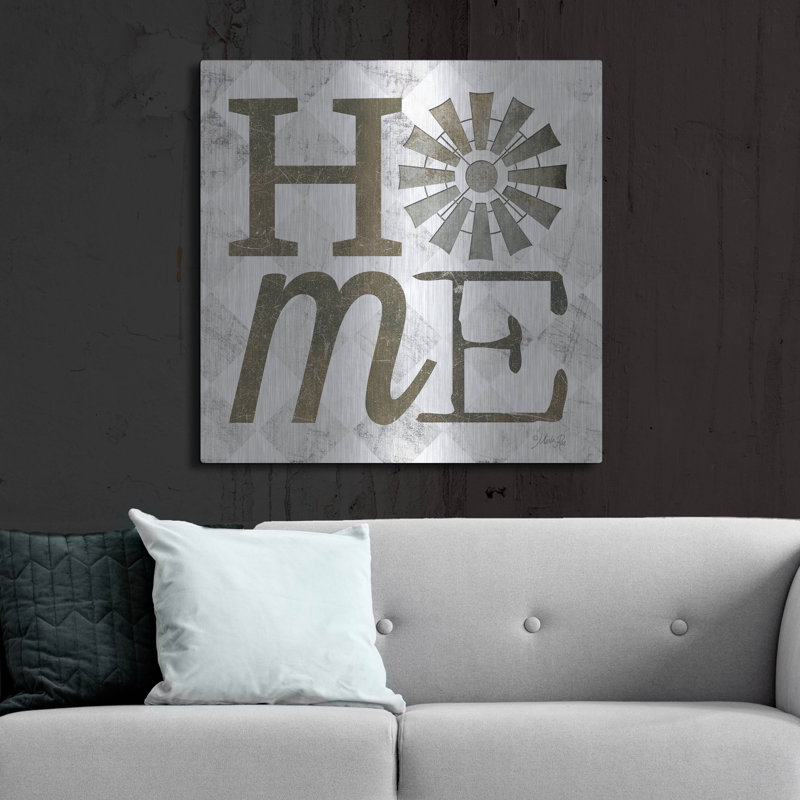 «Home with Windmill III» par Marla Rae, art mural en métal, H 36 po x l 36 po