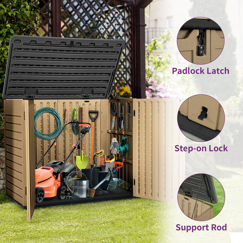 Brown Resin Double Door Outdoor Storage Shed, 35 cu ft