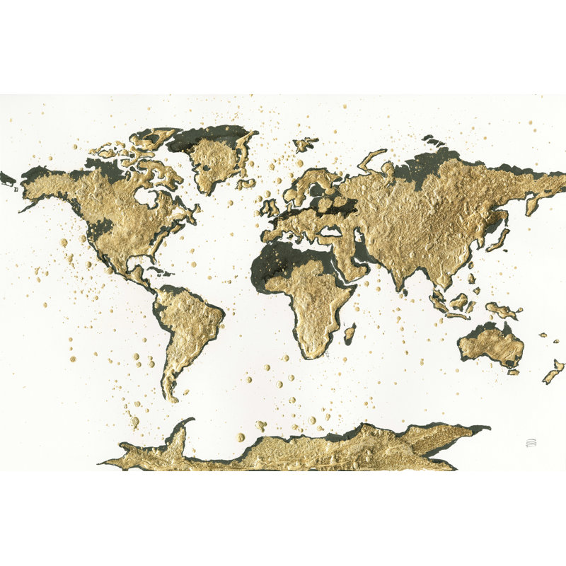 Carte du monde feuille d'or, H 32 po x l 48 po