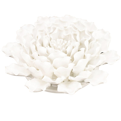 3D Ceramic Flower Wall Artwork, Cream With Textured Petals, 9.3X9.3X3 Inches, Graceful For Wall, Table, Shelf, Easily Mounted And Cleaned Handmade Art, 9.3X9.3X3", Elegant Display Table Installed