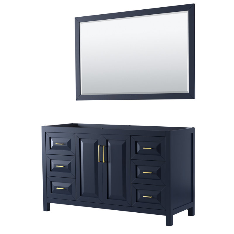 Daria 60'' W Single Vanity, Dark Blue, Brushed Gold, White Carrara Marble