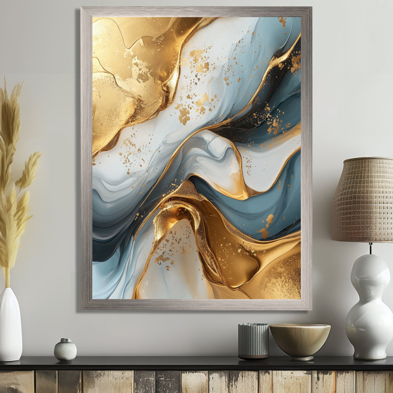 Spruill - Abstract Wall Art Living Room, H 32 po x l 16 po, Picture Framed, Argent argent