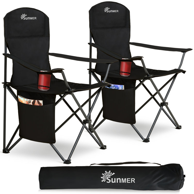 SUNMER Folding Camping Chairs - Extra Wide, Black