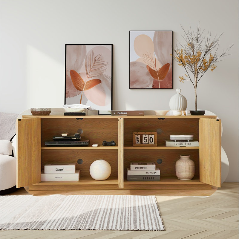 Sideboard Storage Cabinet TV Stand with wave pattern Buffet Cabinet Wooden Vertical Striped Cabinet for Kitchen/Bedroom/Entryway. Natural, 64''W x 15''D x 24''H.