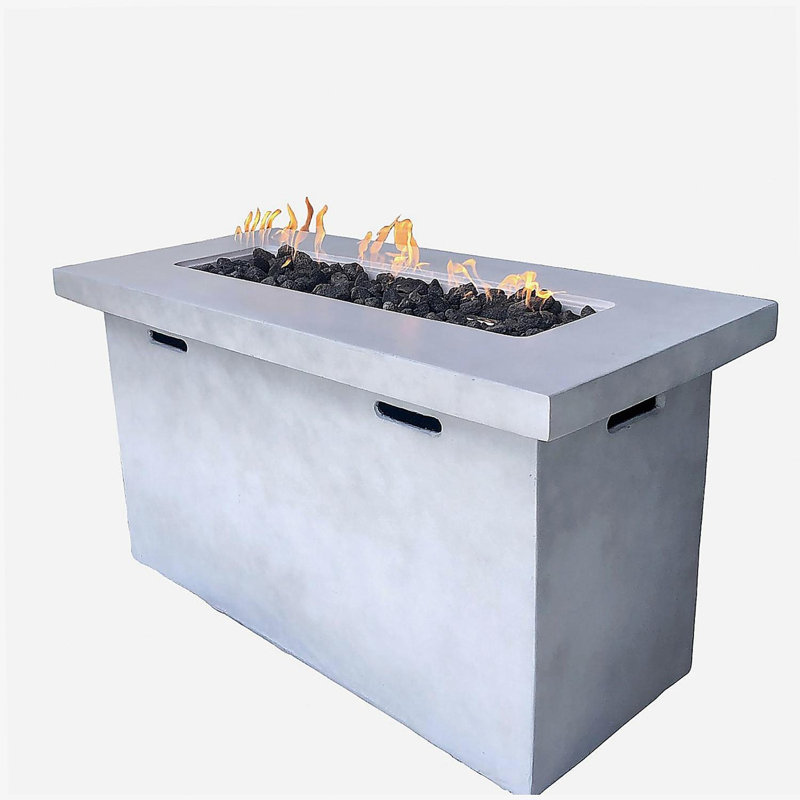 Foyer de table d'extérieur au propane en béton renforcé de fibres de 25 po de hauteur x 42 po de largeur, Gris