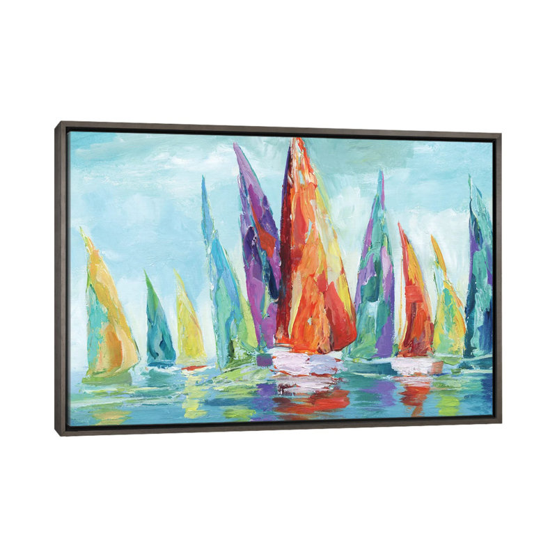 Reproduction d’art sur toile Fine Day Sailing I par Nan, H 40 po x l 60 po x 1,5 po, Toile encadrée de bois rustique foncé