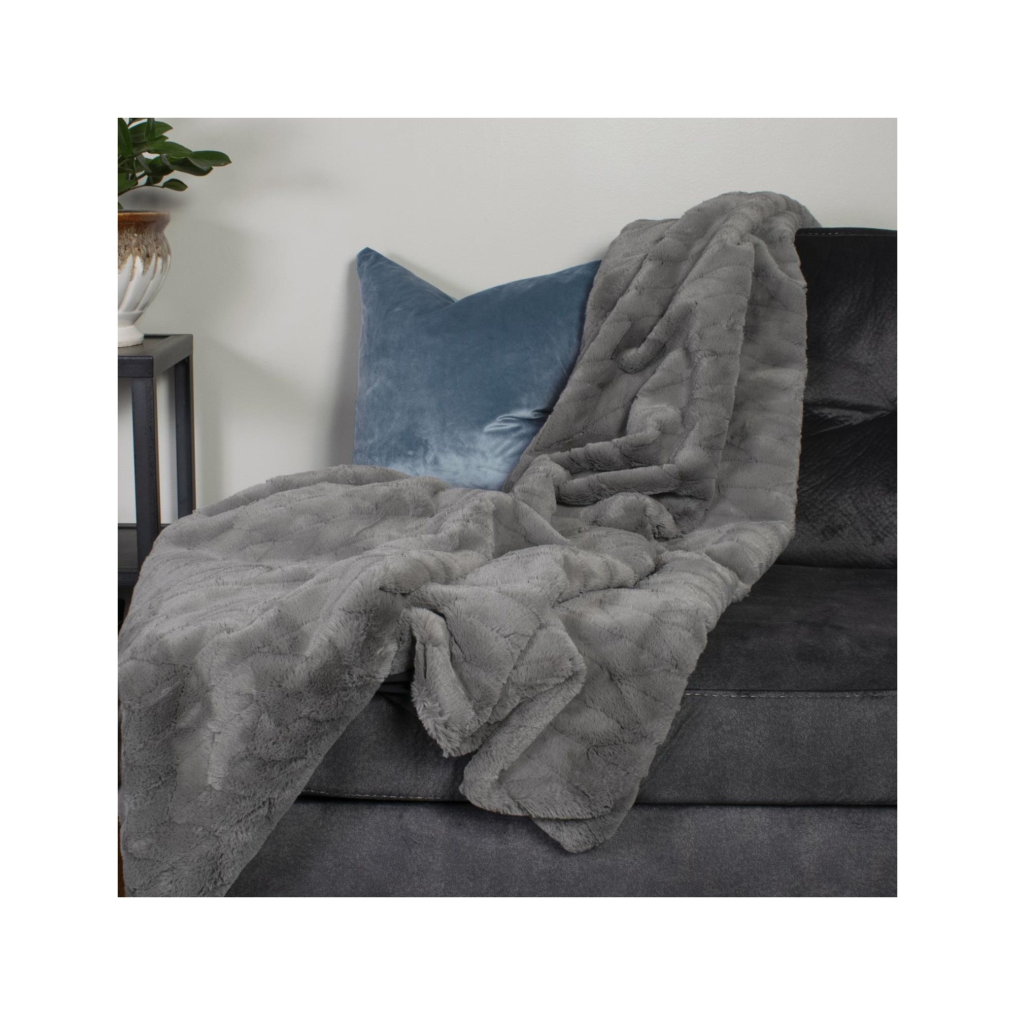 Dan High-pile Faux Fur Accent Throw Blanket, Gray