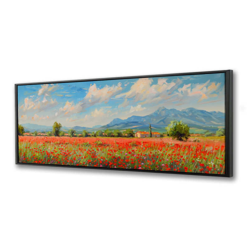 Red Field - Beige Framed Canvas for Elegant Home Decor