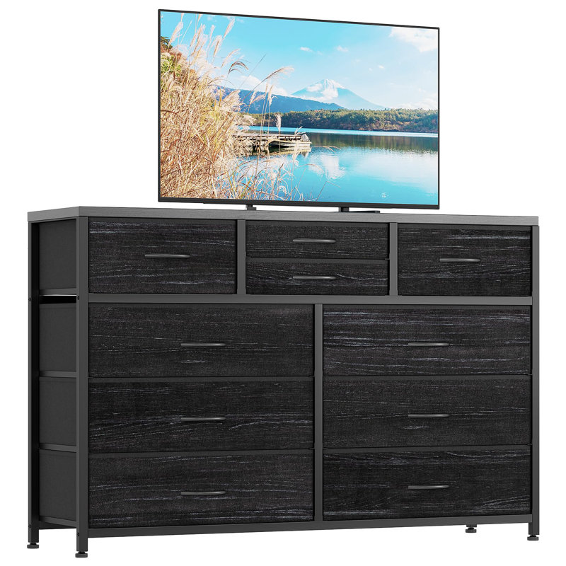 Dresser for Bedroom TV Stand for 55” TV, Entertainment Center with 10 Drawers, Storage Organizer Unit for Living Room, White
