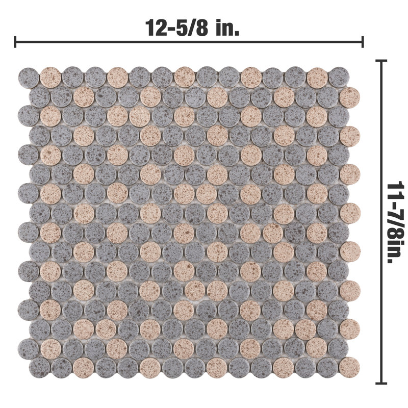 Hudson Penny Round Cookies/Cream 11-7/8" x 12-5/8" Porcelain Mosaic Tile