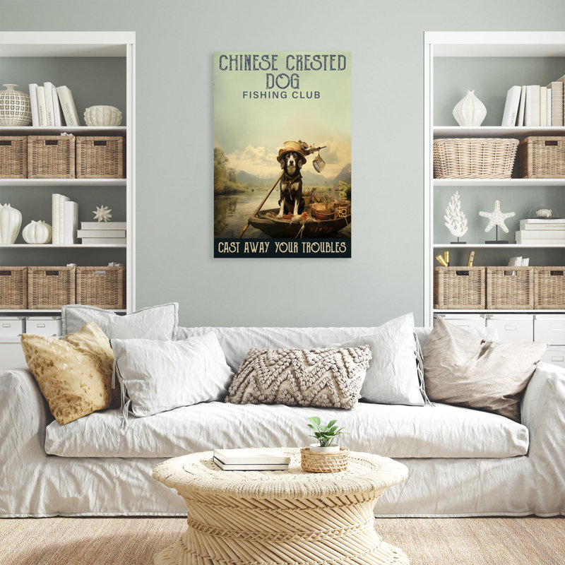 Chien chinois à crête, club de pêche sur toile, H 14 po x l 11 po x P 1,25 po