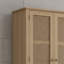Armoire de rangement en chêne et rotin à deux tiroirs et porte en lin