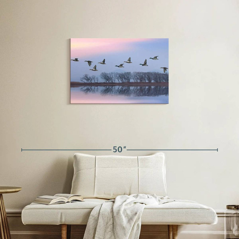 Crowle ciel rose sur les canards, H 20 po x l 30 po