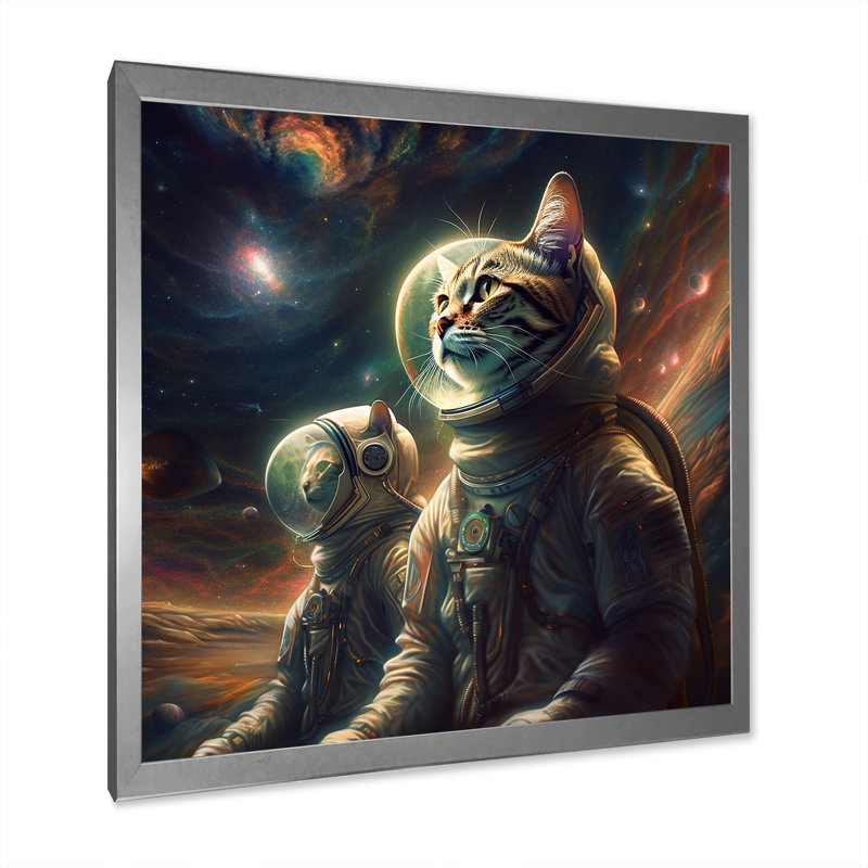 " Interstellar Space Cat ", 30" H x 30" W x 1" D, Gray Single Picture Framed